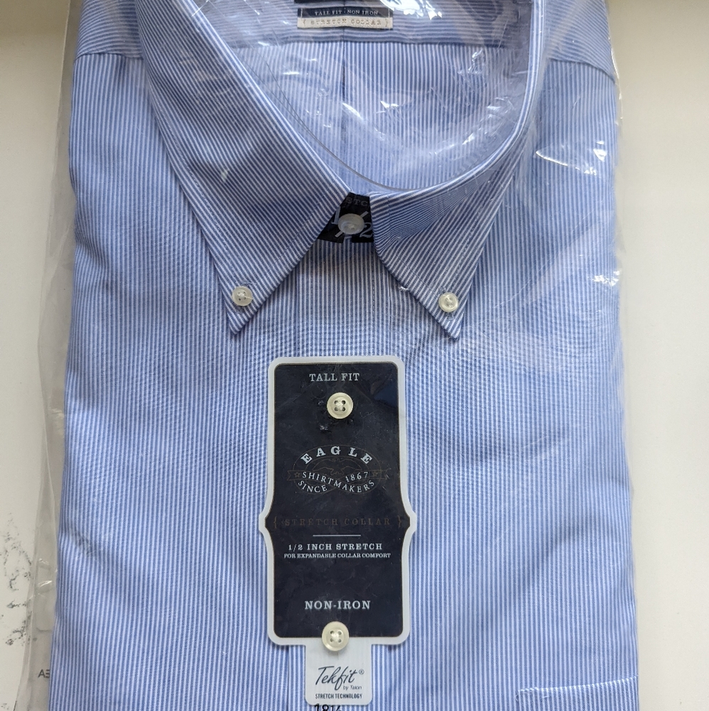Men's collared shirt , Eagle shirtmaker stretch collar, size 18.5, 37/38 TALL Fi